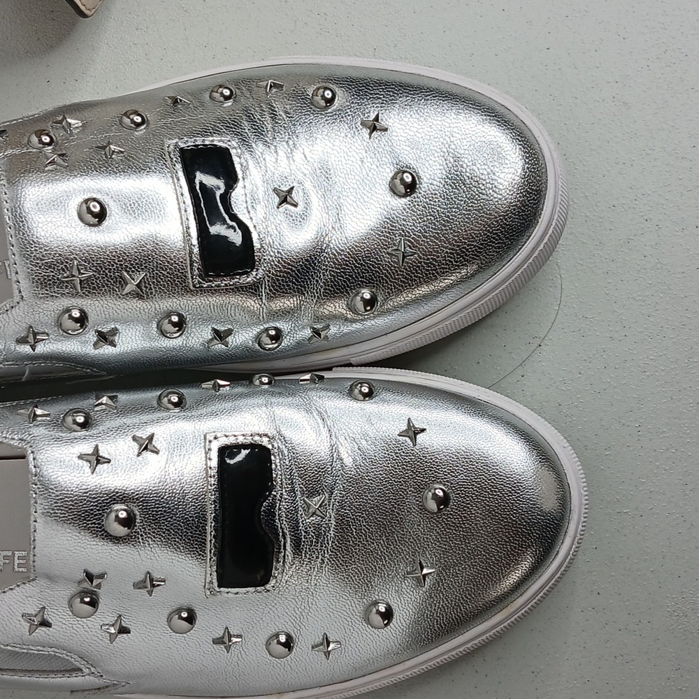 Karl Lagerfeld- Paris - Eisley - Silver Leather & Stud Slip-On Sneakers - 8.5M - Picture 11 of 12